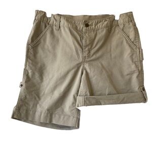 Carhartt Womens Original Fit Smithville Shorts Size 12 Tan Roll Tab Sides Safari